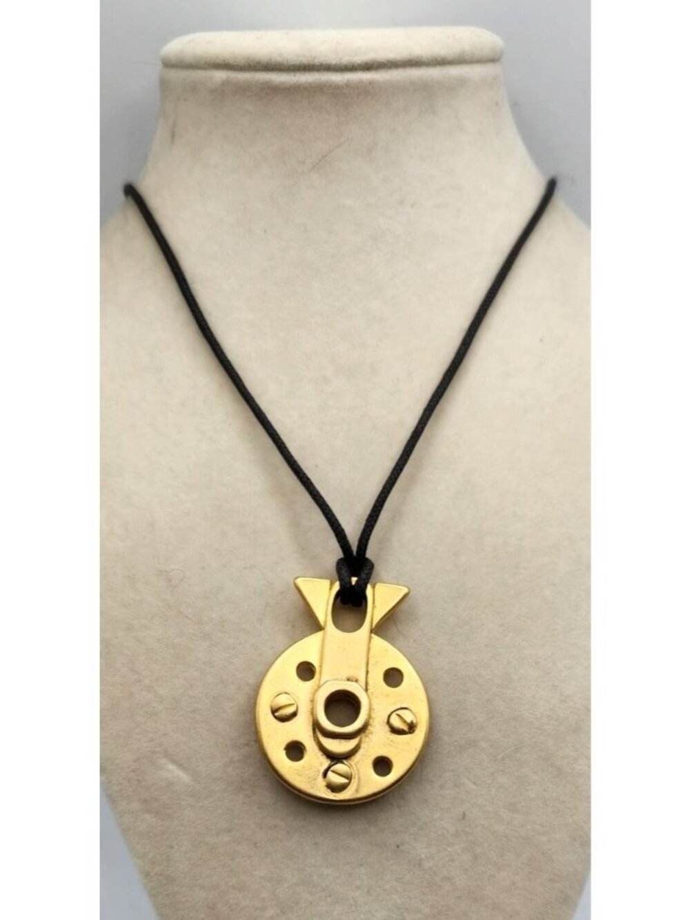 Steampunk-Inspired Gold Tone Matte Pendant  With Black Cord